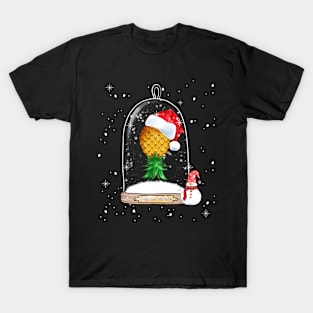 Santa Hat Swinger Upside Down Pineapple Snow Globe Winter T-Shirt